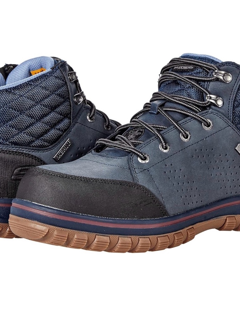 Skechers Men's Navy Blue and Brown Lace-Up Boots